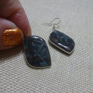 Natural "STICK AGATE" Handmade Sterling Dangle Earrings (1" Drop) #708B